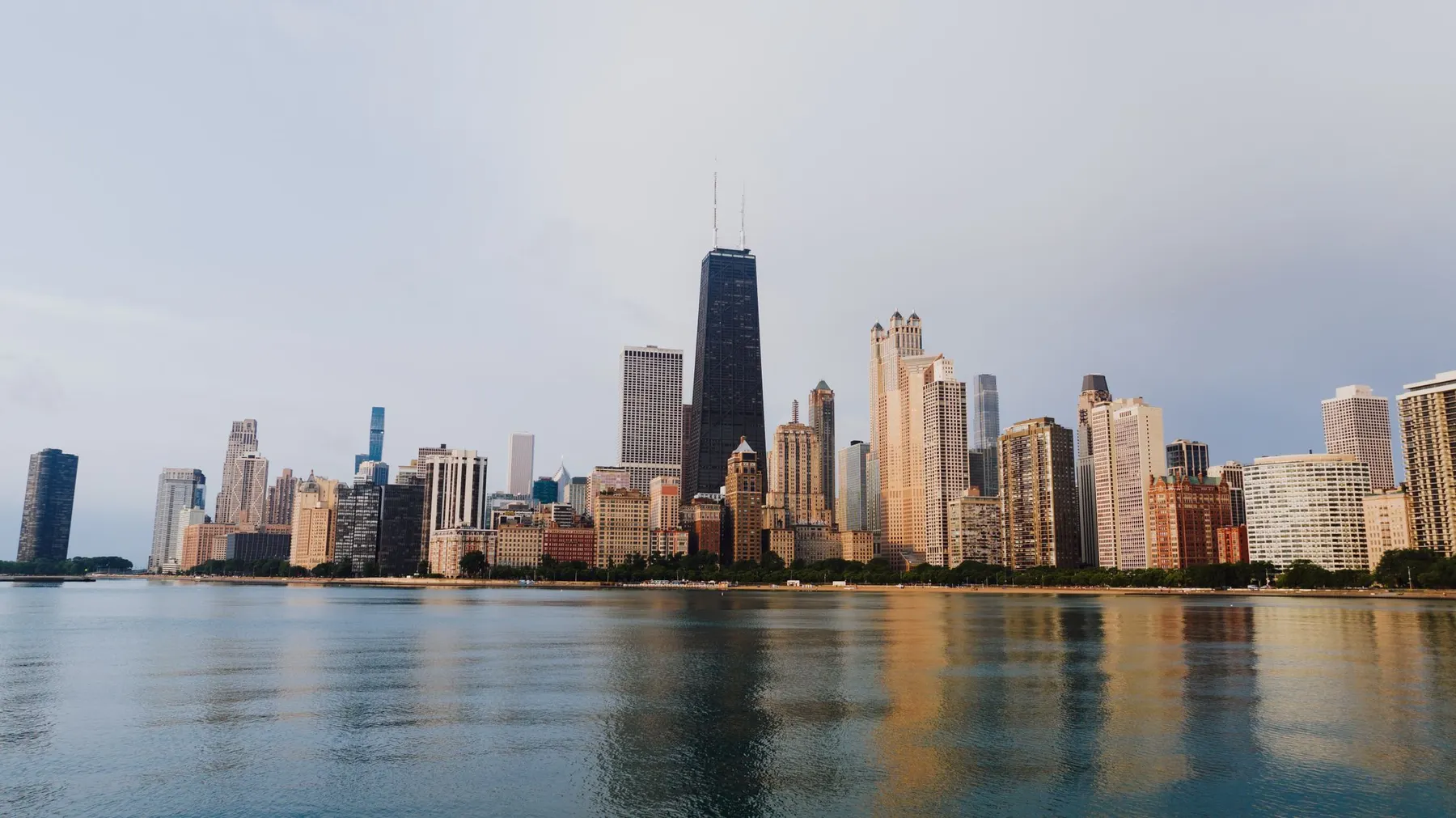 The Chicago skyline seen across Lake Michigan on a clear day